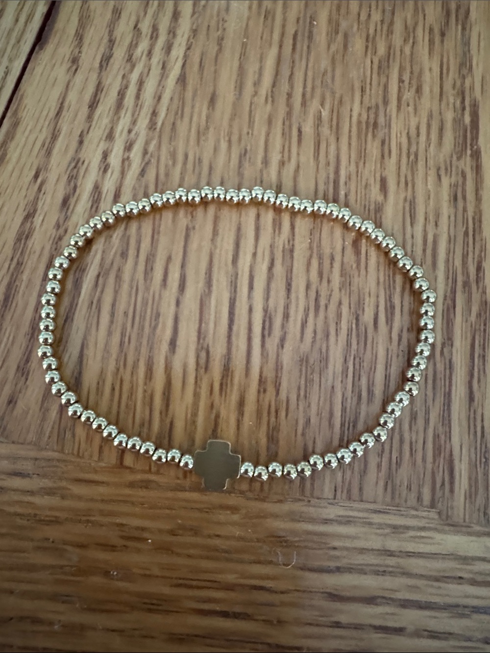 bloom Stainless Steel Gold Faithful Beaded Stretch Bracelet with Cross Charm